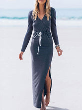 Load image into Gallery viewer, Simple V-neck Split-side Maxi Dress