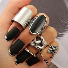 Load image into Gallery viewer, Vintage Big Black Stone Midi Ring Set Boho Antique Silver Color Knuckle Female Rings