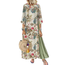 Load image into Gallery viewer, Autumn Long Dress Women Floral Print Boho Dress Three Quarter Sleeve O-neck Collar Dress Ladies Patchwork Loose Dresses