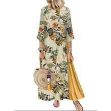 Load image into Gallery viewer, Autumn Long Dress Women Floral Print Boho Dress Three Quarter Sleeve O-neck Collar Dress Ladies Patchwork Loose Dresses