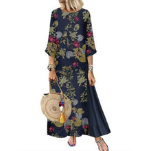 Load image into Gallery viewer, Autumn Long Dress Women Floral Print Boho Dress Three Quarter Sleeve O-neck Collar Dress Ladies Patchwork Loose Dresses