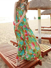 Load image into Gallery viewer, Bohemian Chiffon Dress Ladies Floral Printed Deep V-neck Sexy Spaghetti Strap Backless Summer Maxi Dress