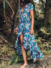 Load image into Gallery viewer, Maxi Irregular Summer Floral V-Neck butterfly Hem Holiday Bohemia long Dress