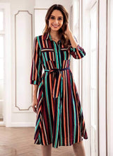 Load image into Gallery viewer, Spring Casual Stripes Lapel Shirt Midi Dress
