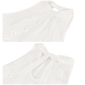 Women White Sleeveless Summer Hole Cropped Tops Casual Blouse