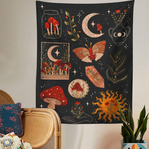 Botanical Cactus Tapestry Wall Hanging Moon Starry Mushroom Chart Hippie Bohemian Tapestries Psychedelic Witchcraft Home Decor