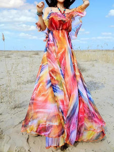 Hot beach chiffon dress sleeveless bohemia full dress holiday maxi dress