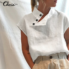 Load image into Gallery viewer, Celmia Stylish Tunic Tops Plus Size Women Short Sleeve Summer Blouses Buttons Solid Cotton Linen Tops Casual Loose Blusas Femme