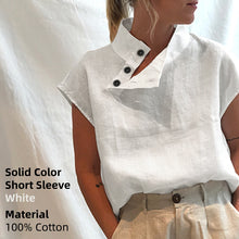 Load image into Gallery viewer, Celmia Stylish Tunic Tops Plus Size Women Short Sleeve Summer Blouses Buttons Solid Cotton Linen Tops Casual Loose Blusas Femme