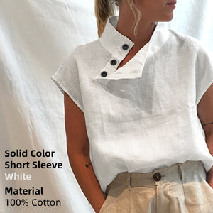 Celmia Stylish Tunic Tops Plus Size Women Short Sleeve Summer Blouses Buttons Solid Cotton Linen Tops Casual Loose Blusas Femme