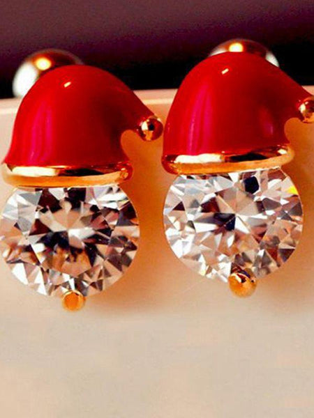 Christmas Earrings Inlaid with Zircon Christmas Party Santa Claus Studs