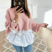 Load image into Gallery viewer, Colorblock Insert Ruffles Ribbed Batwing Sleeve Blouses Women Autumn Long Sleeve Casual Blouse Tops Streetwear