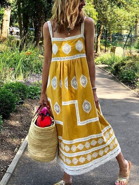 Casual Lace Stitching Sling Dress