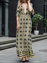 Load image into Gallery viewer, Fashion Popular Floral-Print Falbala Short Sleeve Deep V Neck Maxi Long Dress