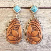 Load image into Gallery viewer, Fashion Vintage Silver Turquoises  Earring Big Oval Water Droplet Sun Flower Pattern Dangle Earrings for Women Boho Jewelry