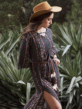 Load image into Gallery viewer, Bohemia Stripe Long Sleeve Side Split Maxi Dress
