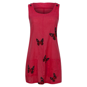 Summer Sleeveless Floral Butterfly Knee Above Casual Loose Mini Dress