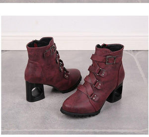 Women  Ankle Pumps PU Leather Toe Boots Solid Autumn Winter  High-heeled Shoes