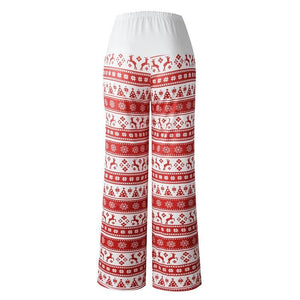 New Autumn Women Christmas Style Long Pants Vintage Print Casual Wide Leg Pants Streetwear Female Patchwork Loose Pant