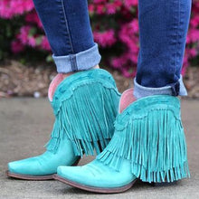 Load image into Gallery viewer, Women Slip On Retro Square Heel Solid Color Suede Boots Point Toe Tassel Shoes