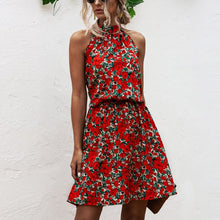 Load image into Gallery viewer, Summer Sexy Halter Lace Up Floral Sleeveless Print Mini Dress