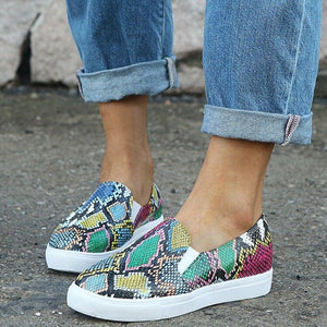 Women Casual  Snake Printing Women Vulcanized Flats Sneakers Shoes