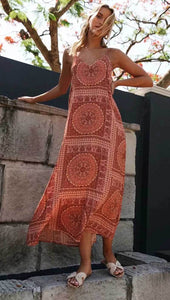 BOHO Inspired Long Boho Dress Sleeveless Straps Summer Dress V-neck Tunic Beach Women Dress