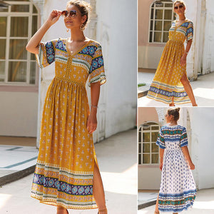 Women Summer Boho Floral Maxi Print Dress