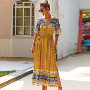 Women Summer Boho Floral Maxi Print Dress