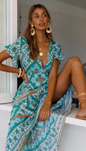 Load image into Gallery viewer, Designer Women&#39;s Summer Holiday Dress Retro Printed V-neck Long Dress