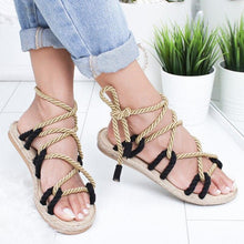 Load image into Gallery viewer, Women Fashion Summer Flat Shoes Colorful Hemp Rope Lace Up Gladiator Sandals