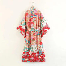 Load image into Gallery viewer, Boho Patchwork Maxi Floral Print Long Batwing Sleeve Belt Cover-up