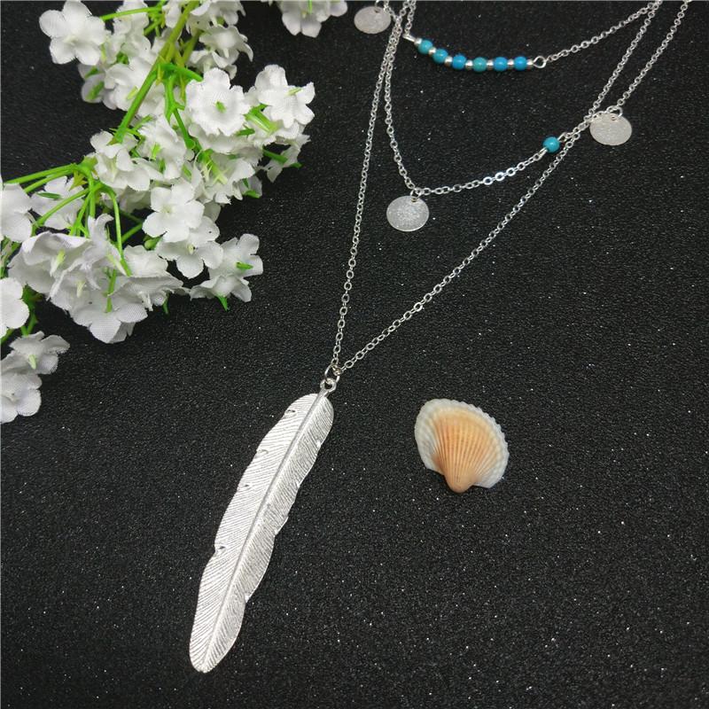 Boho Feather Leaf Multilayer Chocker Necklace Jewelry