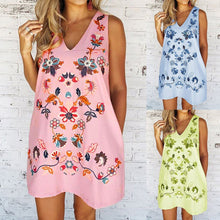 Load image into Gallery viewer, Floral Print  Women Fashion V-neck Sleeveless Casual Loose Summer  Loose A-line Party Dress