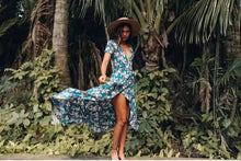 Load image into Gallery viewer, Maxi Irregular Summer Floral V-Neck butterfly Hem Holiday Bohemia long Dress