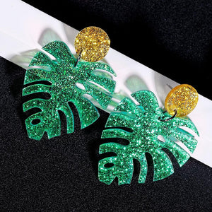 Trendy Tropical Plant Leaf Acrylic Drop Dangle Earrings Women Boho Green Monstera Jewelry