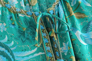Boho Forest Print Fluted Sleeves Frill Summer Dress V-neck Tied Beach Dress for Women Chic Gypsy Boho Dress