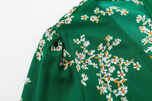 Boho Floral Print V-Neck Lace-up Mini Dress