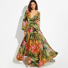 Load image into Gallery viewer, Maxi Boho OrangeTropical Floral Belt Plus Size Long Dress