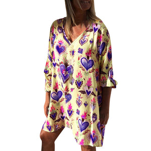 New Womens Casual Print V-Neck Short Sleeve Mini Dress