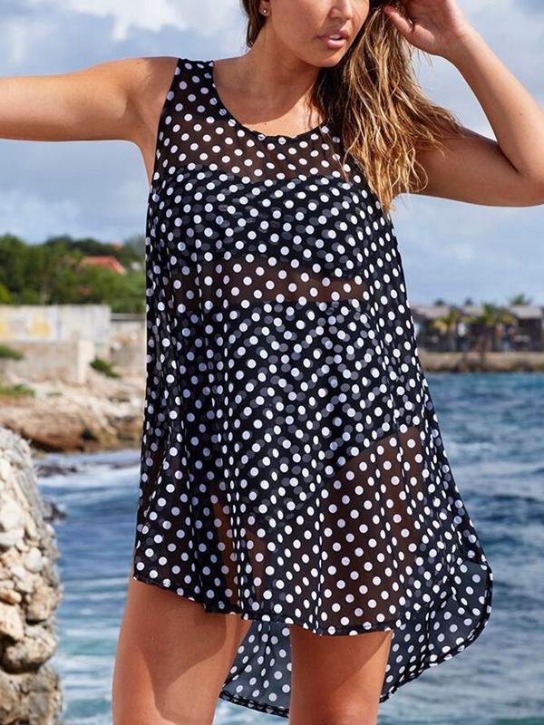 Bikini Cover Up Beach Dress Swimwear Black Sexy Spots Swimsuit Plus Size