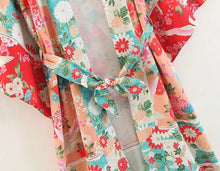 Load image into Gallery viewer, Boho Patchwork Maxi Floral Print Long Batwing Sleeve Belt Cover-up
