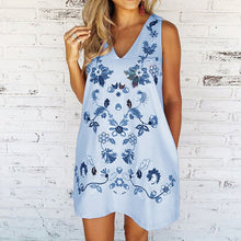 Load image into Gallery viewer, Floral Print  Women Fashion V-neck Sleeveless Casual Loose Summer  Loose A-line Party Dress
