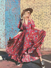 Load image into Gallery viewer, Exotic Floral Print V-neck Long Summer Kimono Sleeve Women Dress