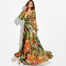 Load image into Gallery viewer, Maxi Boho OrangeTropical Floral Belt Plus Size Long Dress