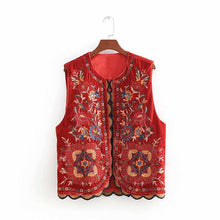 Load image into Gallery viewer, Boho Autumn Orang Floral Embroidery Sleeveless Outerwear Jacket