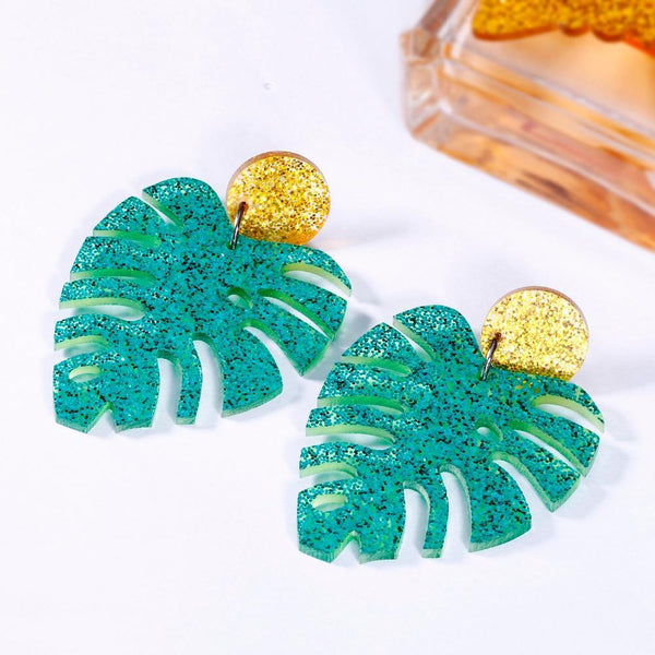 Trendy Tropical Plant Leaf Acrylic Drop Dangle Earrings Women Boho Green Monstera Jewelry