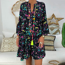 Load image into Gallery viewer, Women&#39;s Dresses Plus Size Loose Print Long Sleeve V-Collar Button Mini Dress