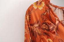 Load image into Gallery viewer, print frill dress women tiers V-neck long sleeve dress autumn  new boho dress