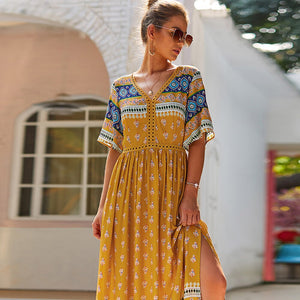 Women Summer Boho Floral Maxi Print Dress